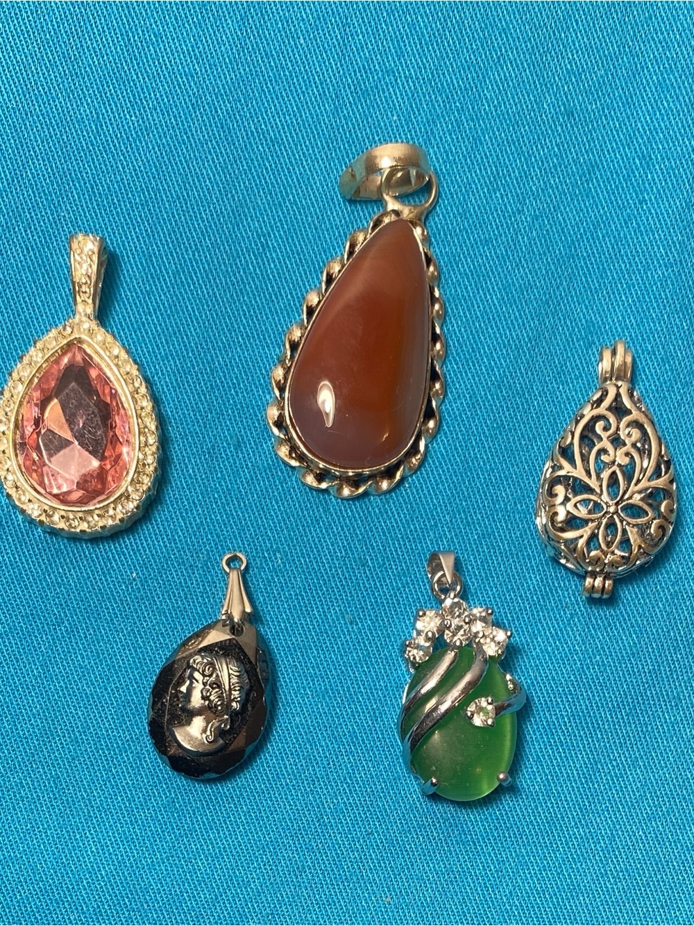 Gold-Tone Teardrop Agate Pendants No Necklace